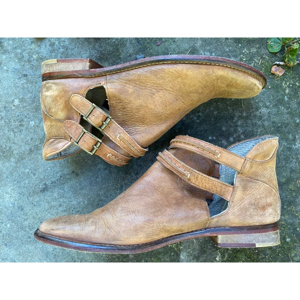 Free People Women's Size 39 US 8.5 US Brown Leather Ankle Straps Booties * - Picture 8 of 13